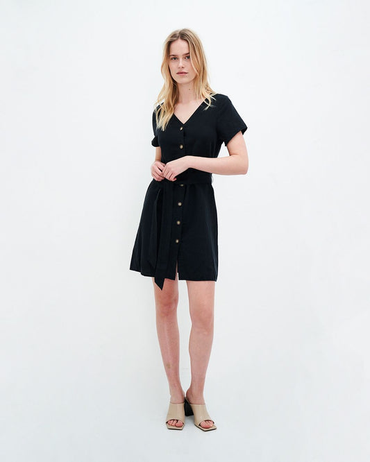 Robe noire en coton bio et lin - ella dress - jet black
