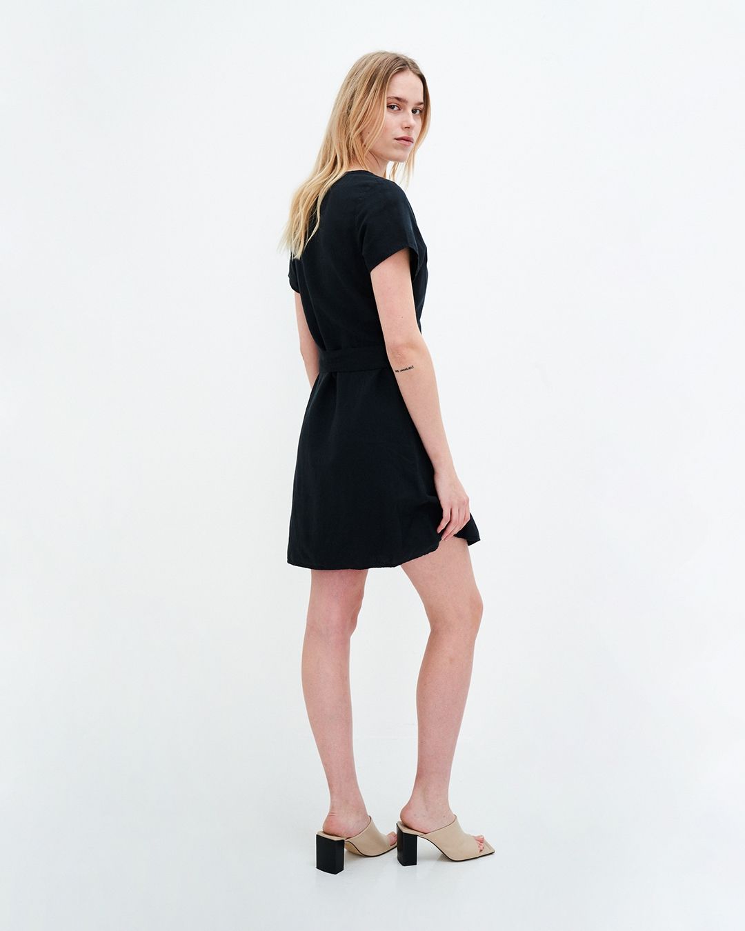 Robe noire en coton bio et lin - ella dress - jet black