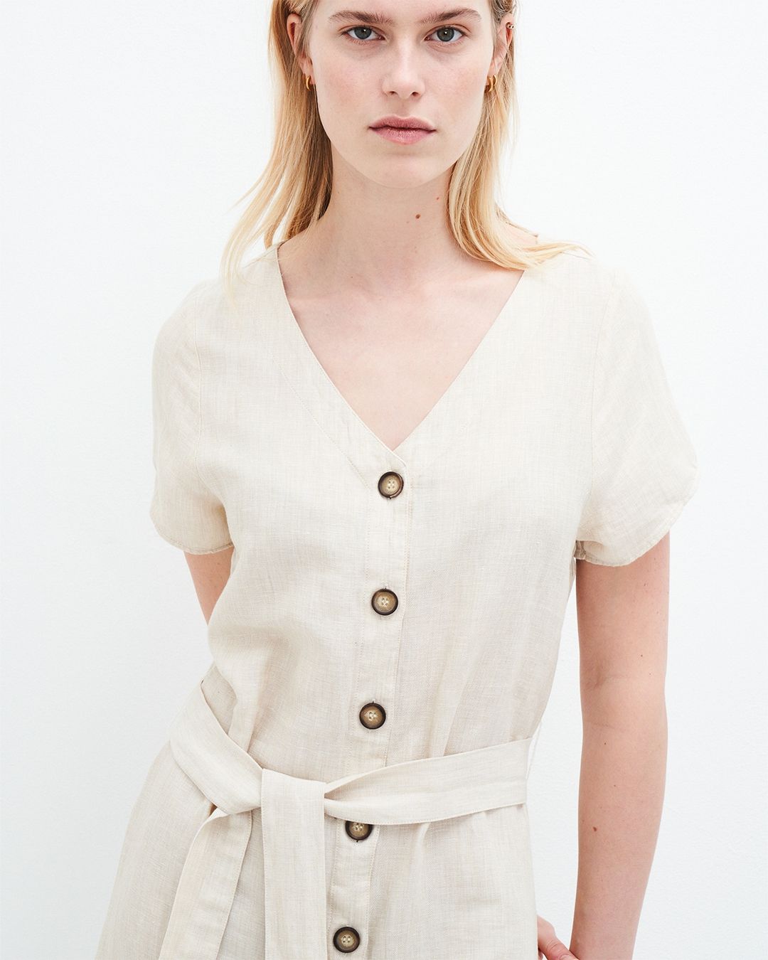 robe beige en coton bio et lin - ella dress - light sand melange