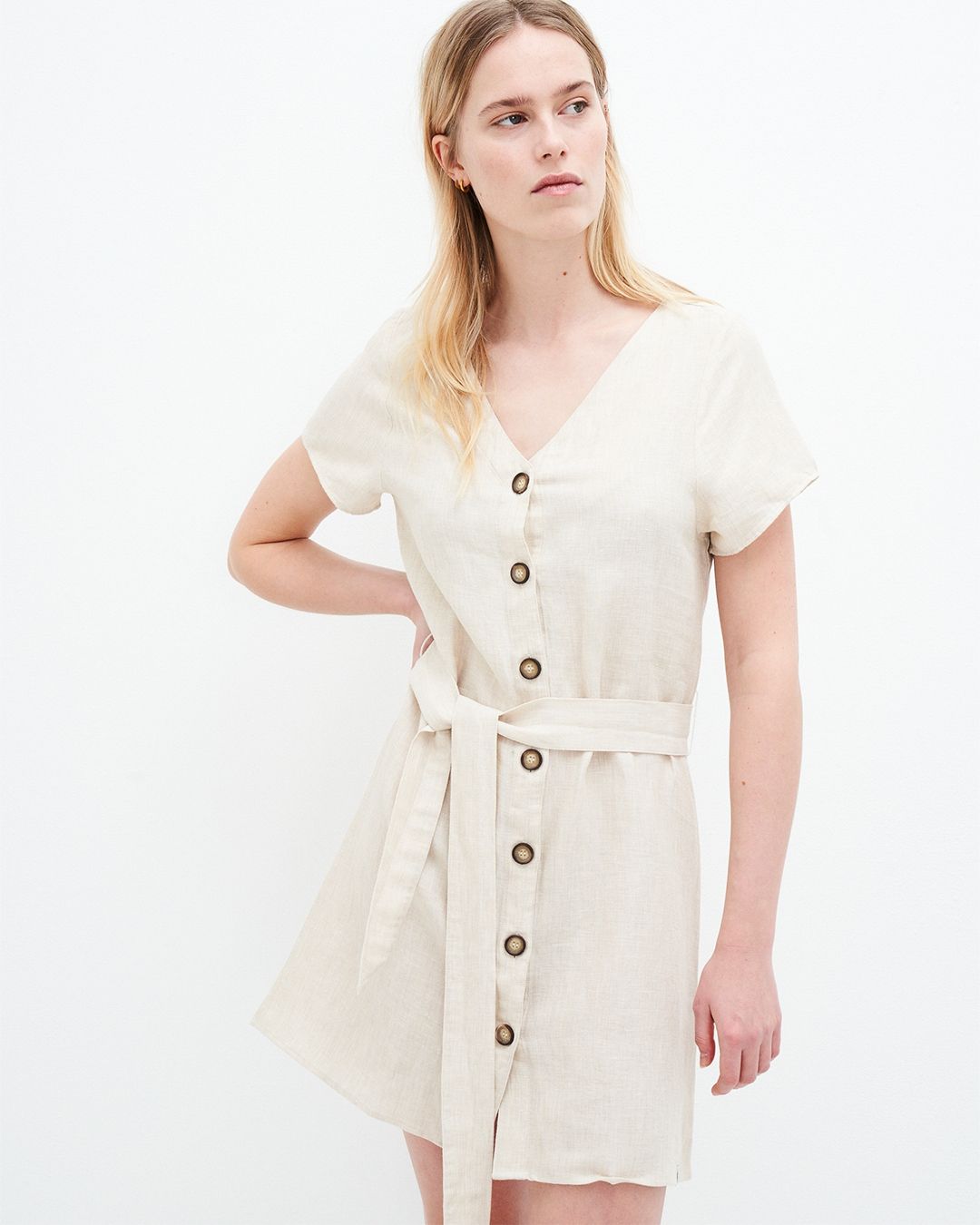 robe beige en coton bio et lin - ella dress - light sand melange