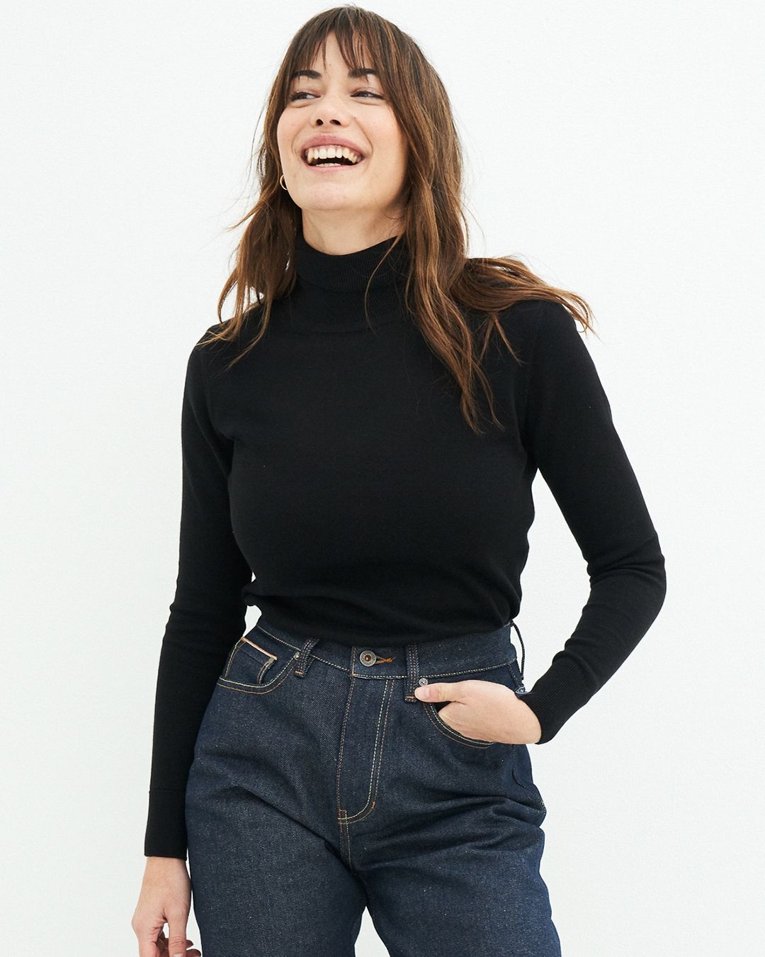 Pull col roulé en coton bio | noir "rachel turtleneck - jet black"