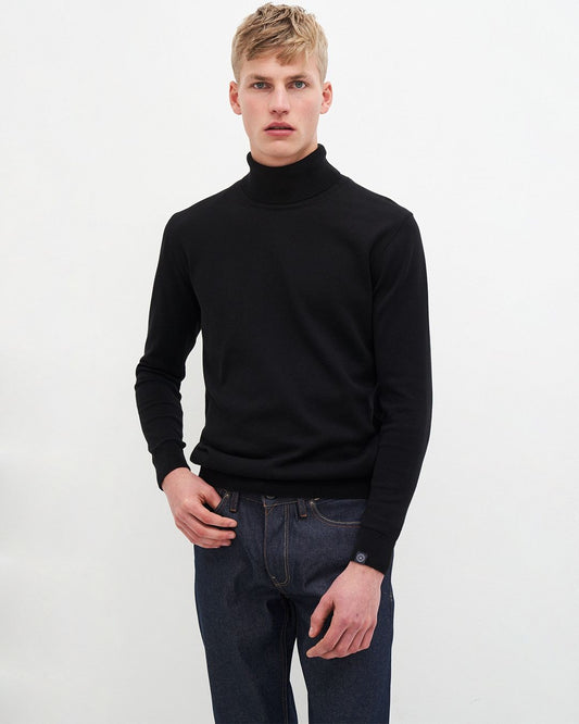Pull col roulé en coton bio | noir "thomas turtleneck - jet black"