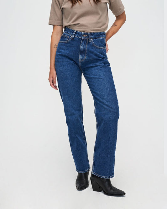 Jean droit en coton bio | bleu brut "Rosa Straight dark blue"