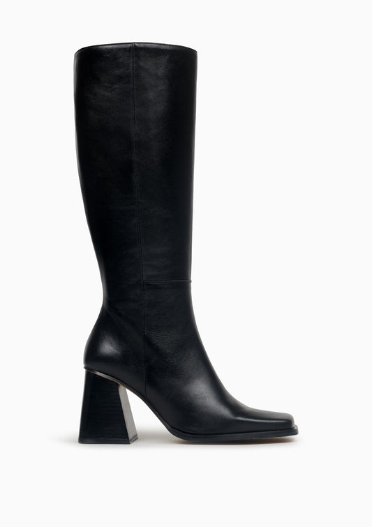 Bottes hautes à talons en cuir certifié | noir "midnight noir "