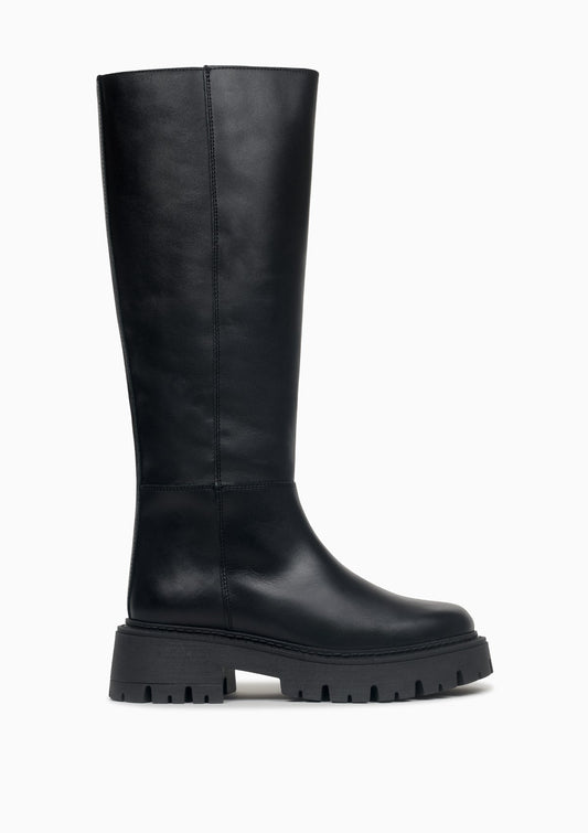 Bottes hautes en cuir certifié | Noir "pluie black"