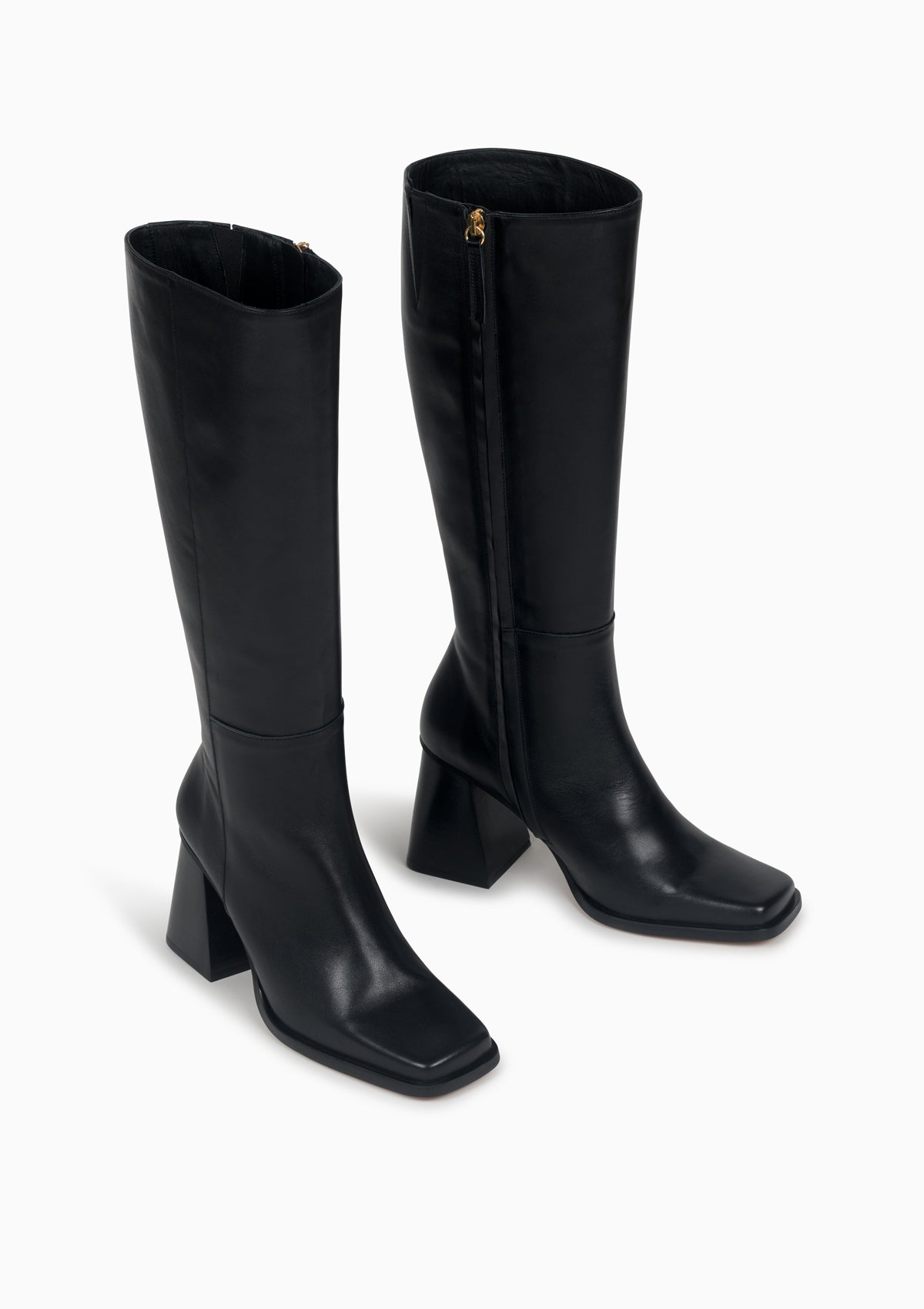 Bottes hautes à talons en cuir certifié | noir "midnight noir "