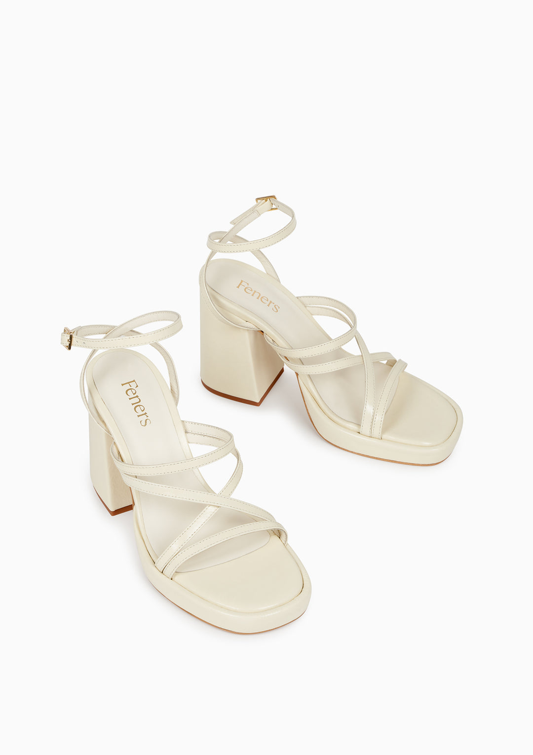 Sandales à talons écrues en cuir certifié - disco panacotta