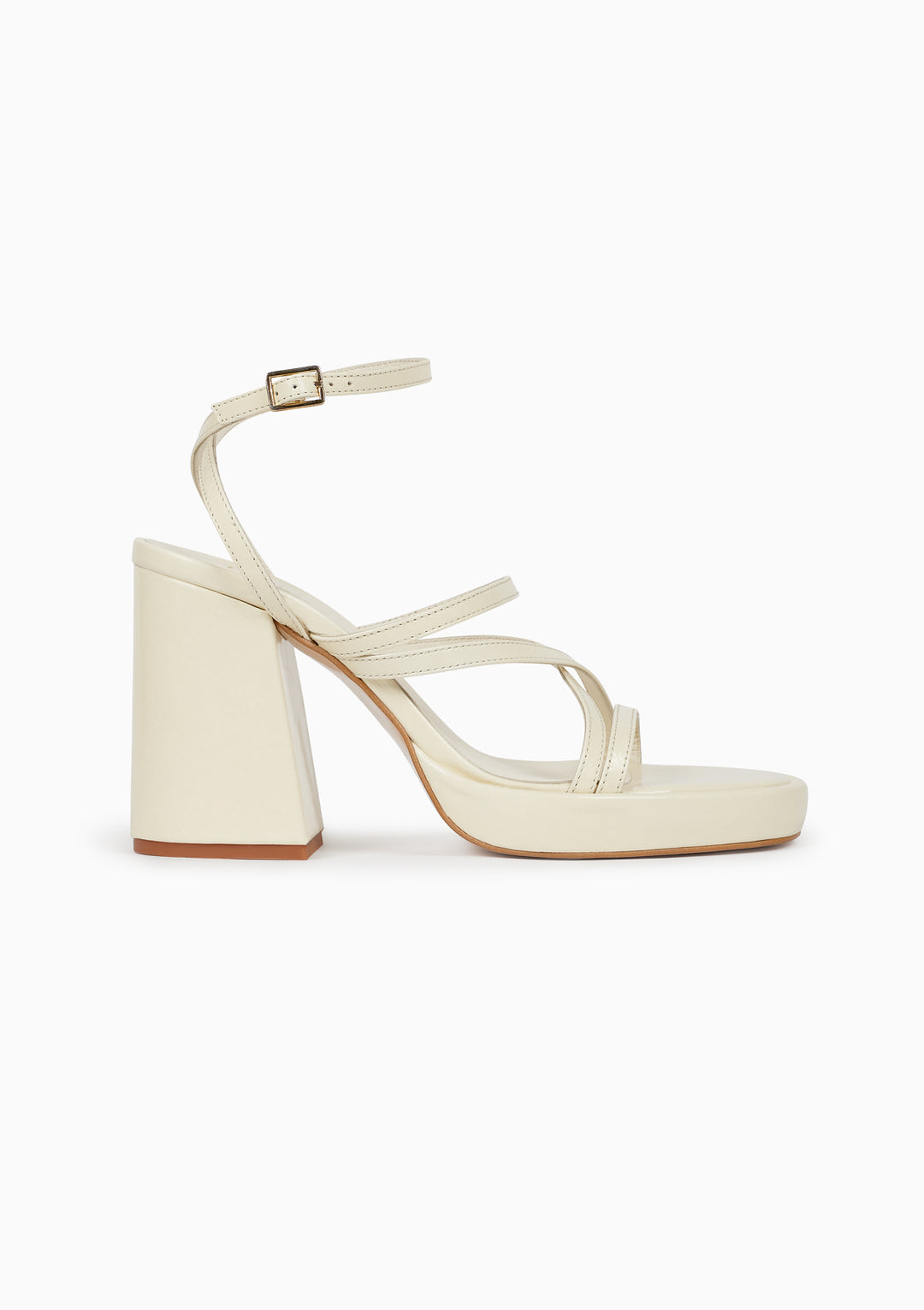 Sandales à talons écrues en cuir certifié - disco panacotta