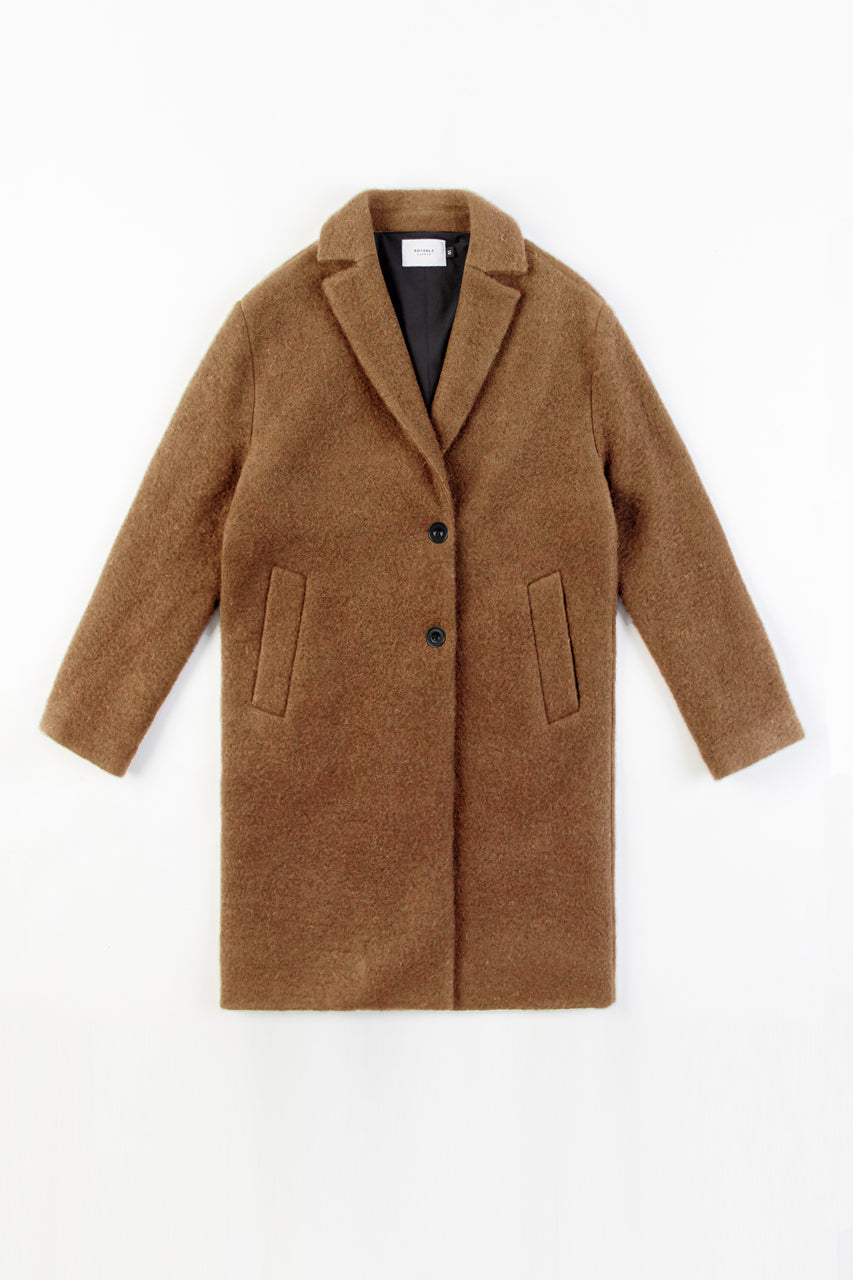 Manteau long en laine et coton bio | camel "wool formal overcoat walnut"
