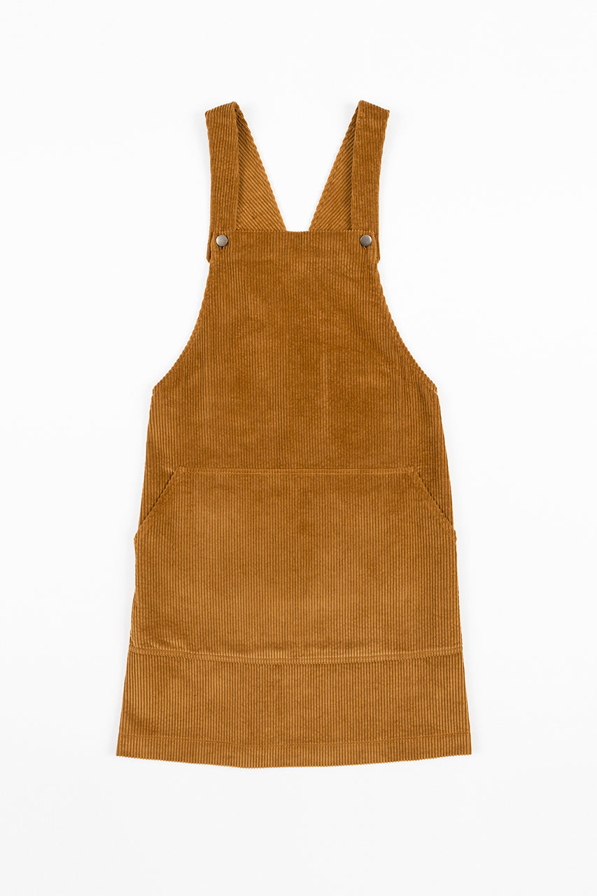 Robe salopette velours en coton bio | camel "dungaree dress toffee cord"
