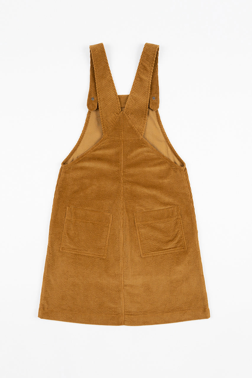 Robe salopette velours en coton bio | camel "dungaree dress toffee cord"