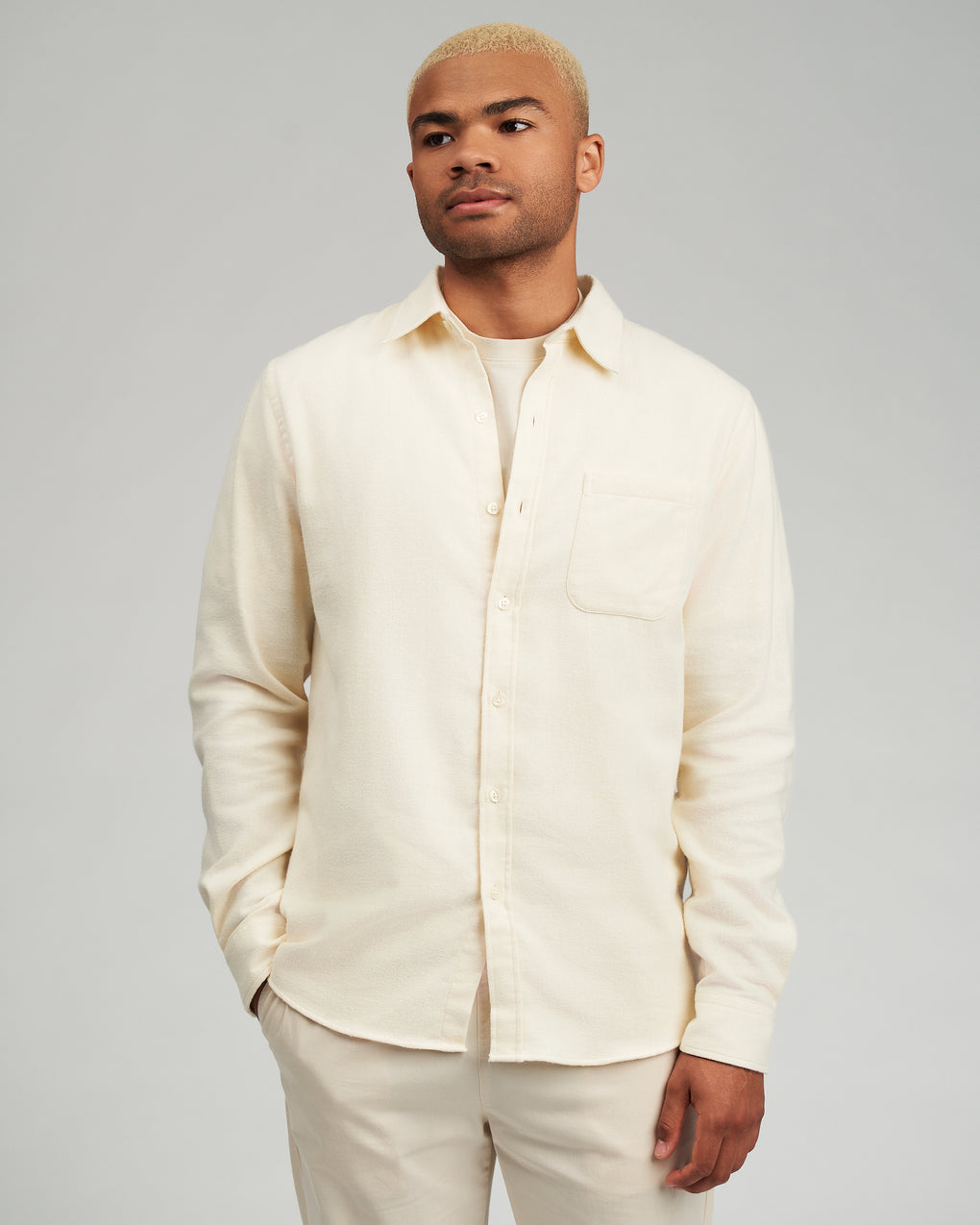 Chemise en coton bio | Écru "flannel shirt ivory white"