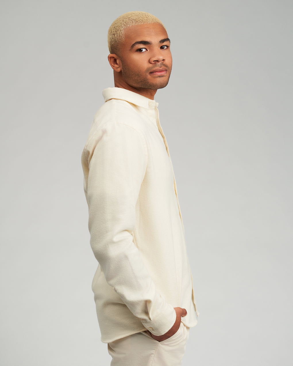Chemise en coton bio | Écru "flannel shirt ivory white"