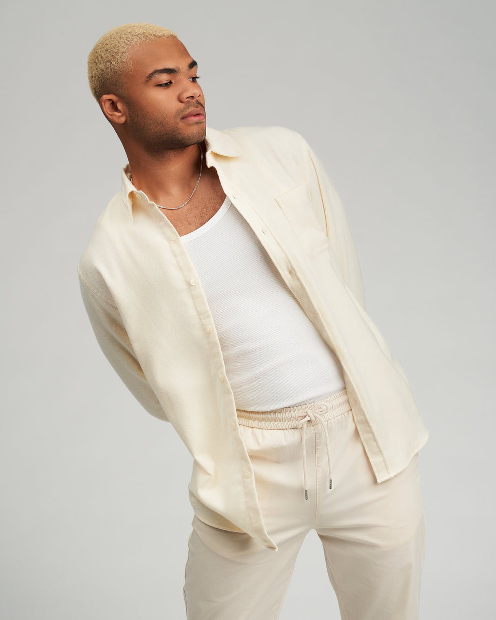 Chemise en coton bio | Écru "flannel shirt ivory white"