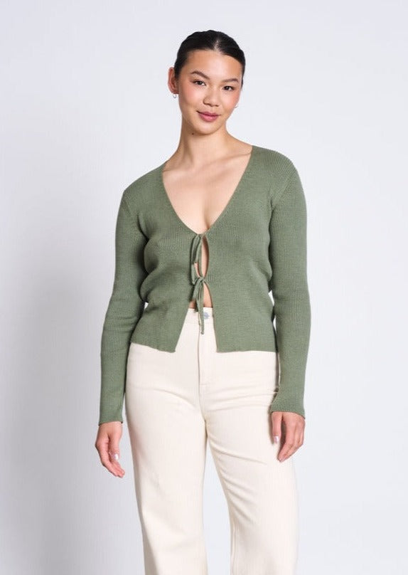 Cardigan à nouer en coton bio | vert "tangy sea spray"