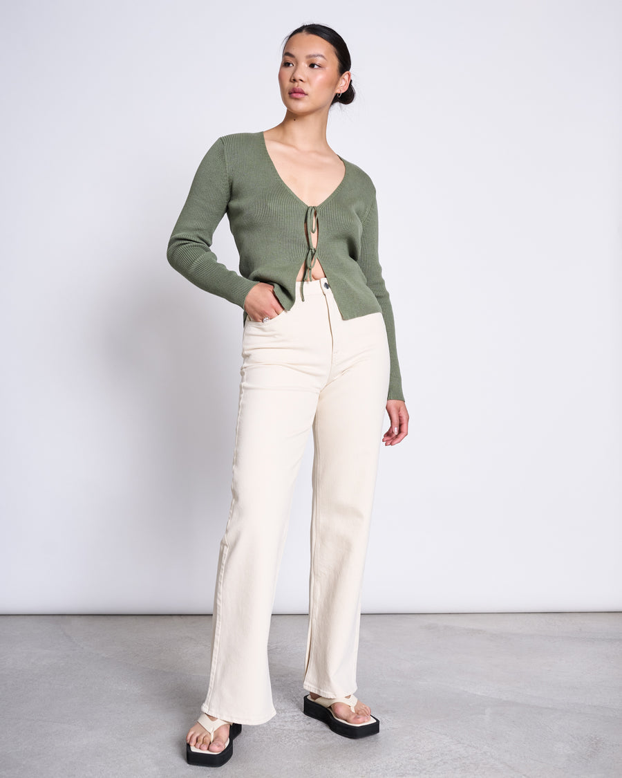 Cardigan à nouer en coton bio | vert "tangy sea spray"