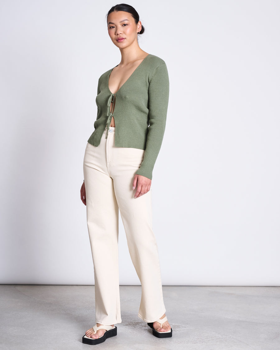Cardigan à nouer en coton bio | vert "tangy sea spray"