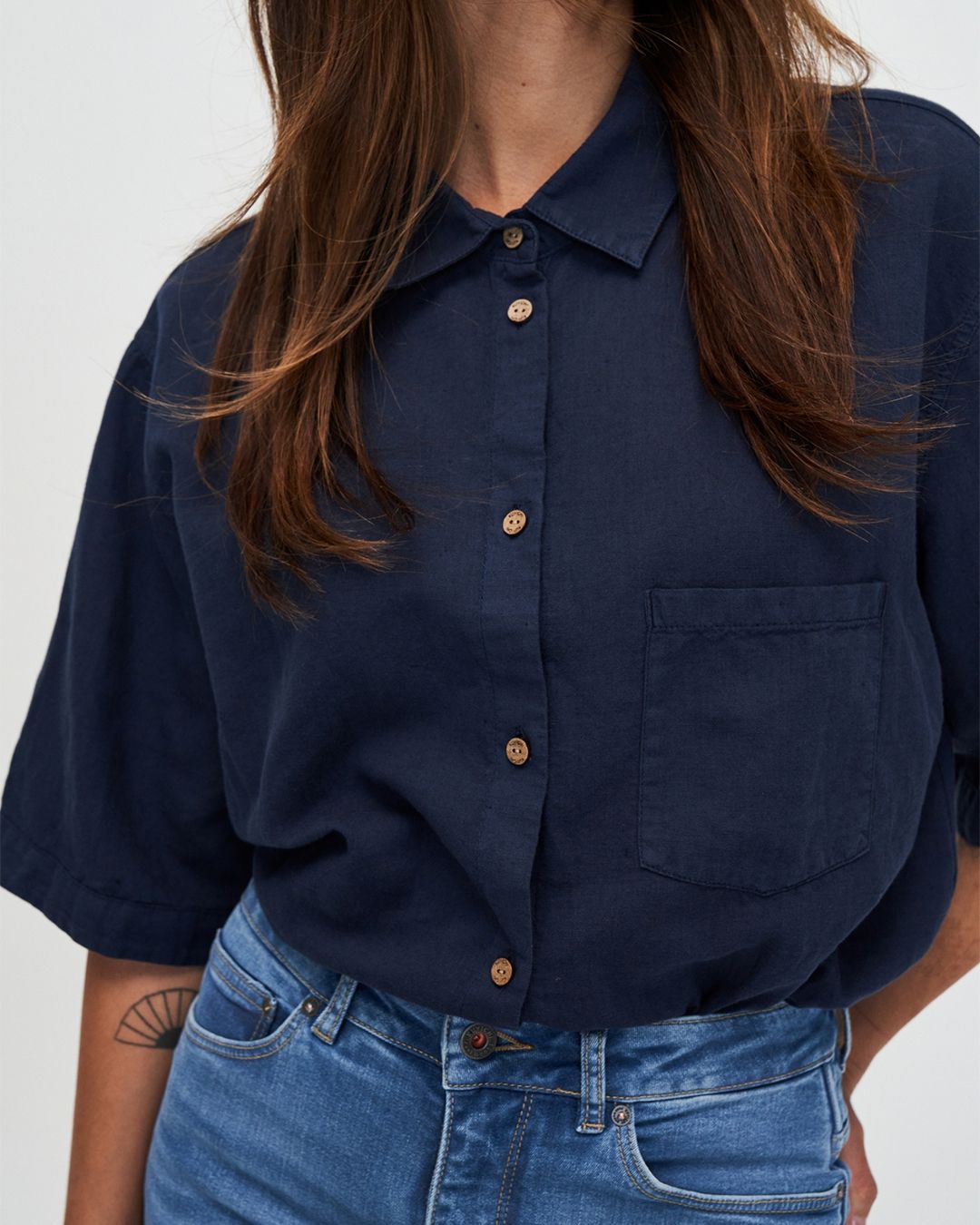 Chemiser marine en coton bio et lin - vivien blouse - dark navy