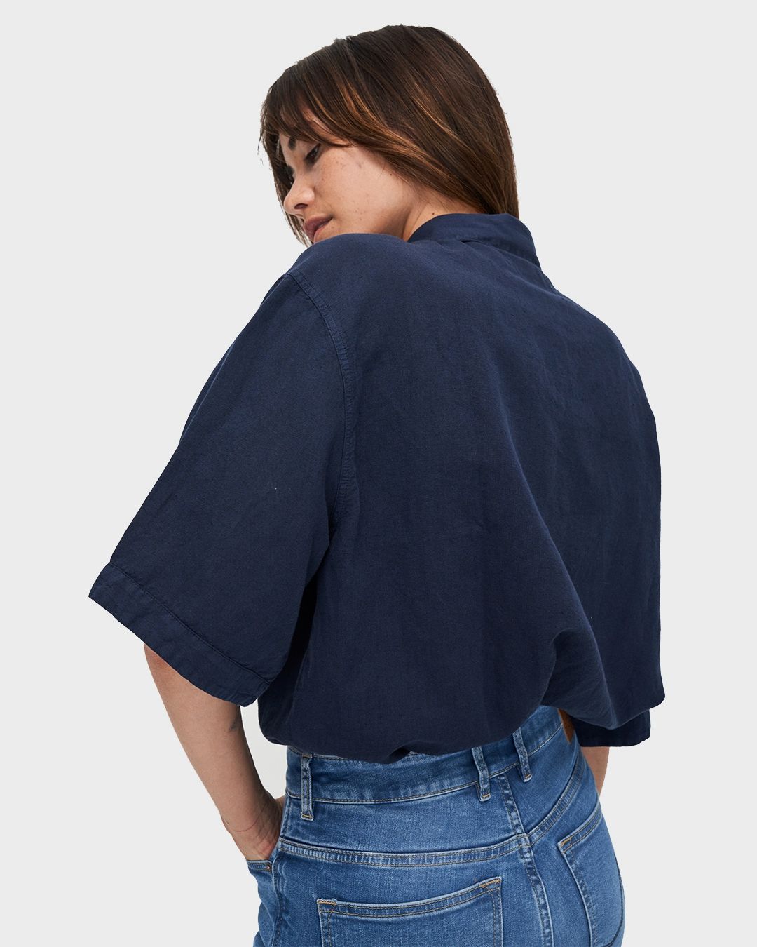 Chemiser marine en coton bio et lin - vivien blouse - dark navy