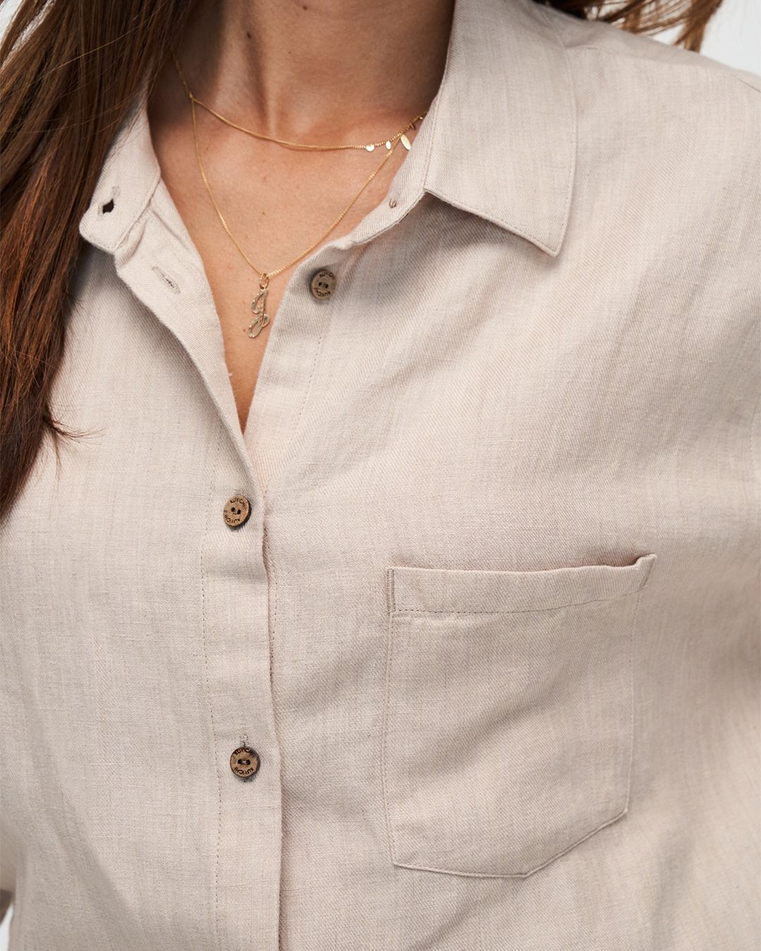 Chemiser beige en coton bio et lin - vivien blouse - light sand melange