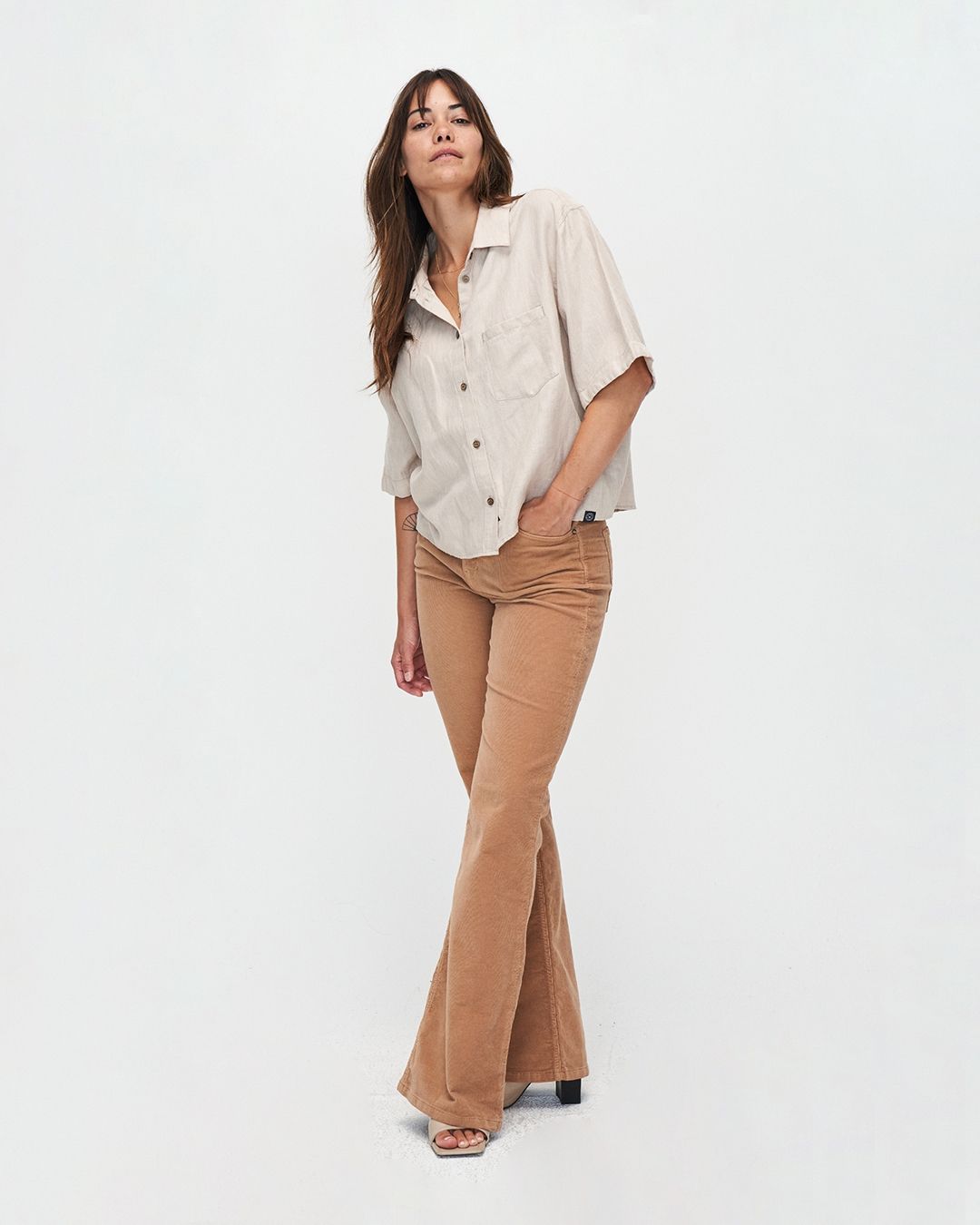 Chemiser beige en coton bio et lin - vivien blouse - light sand melange