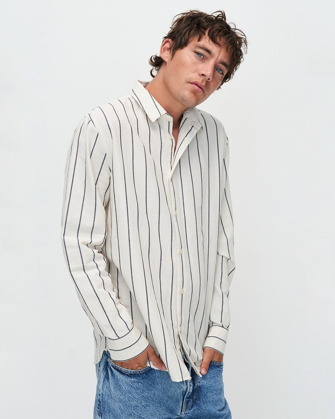 Chemise rayée en coton bio et lin - nicos shirt - off white