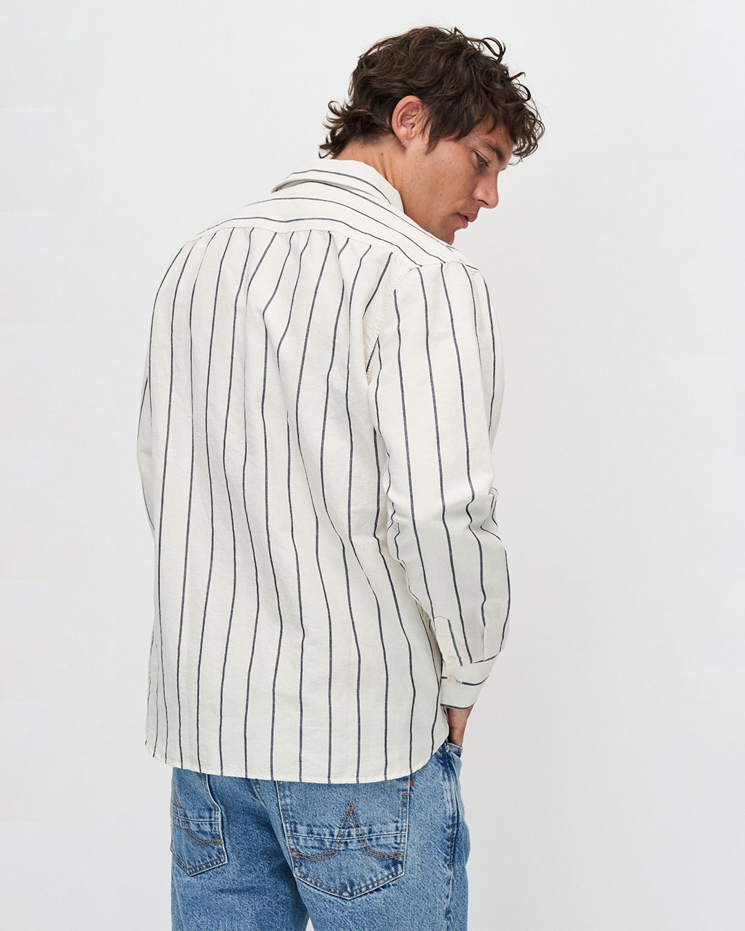 Chemise rayée en coton bio et lin - nicos shirt - off white