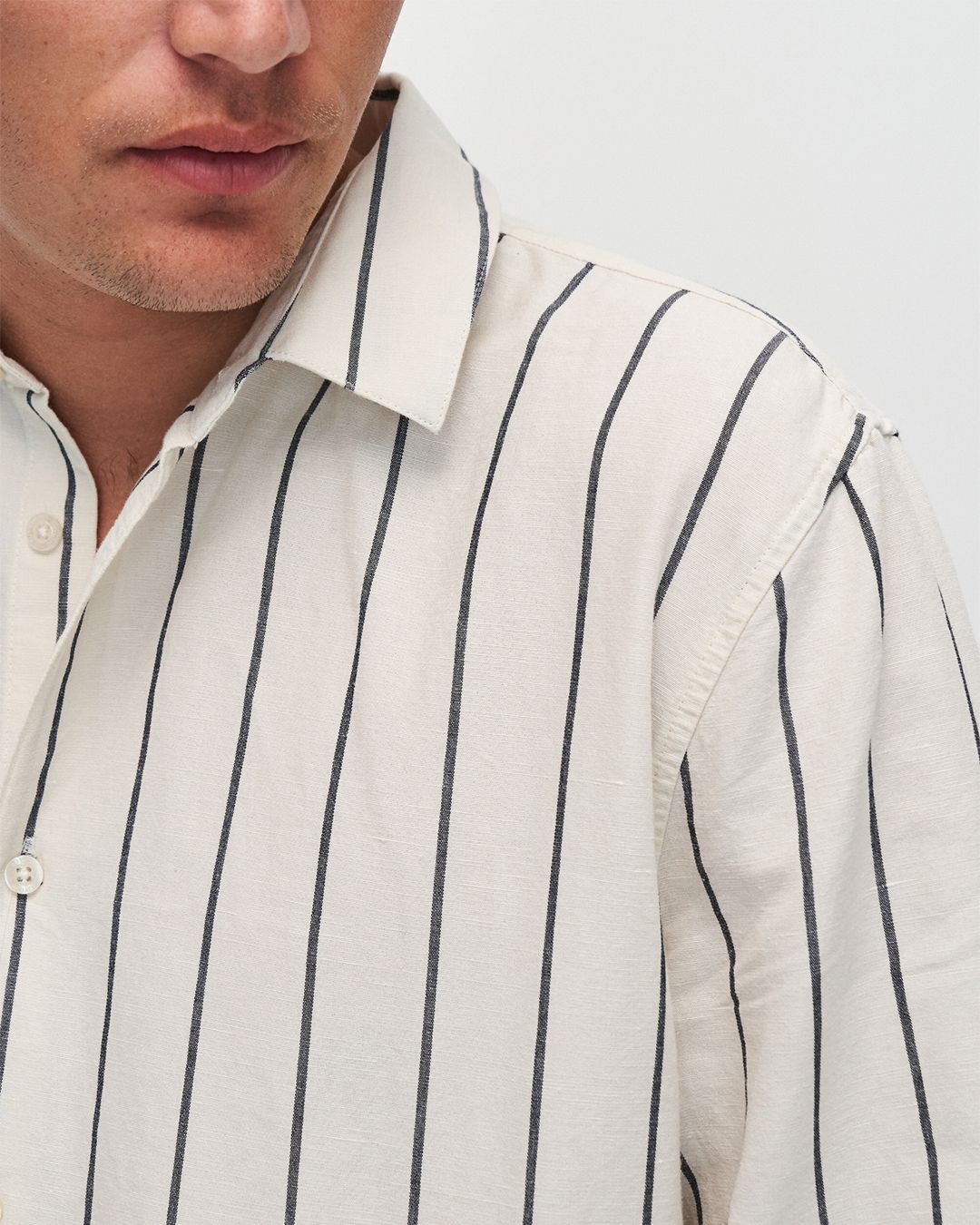 Chemise rayée en coton bio et lin - nicos shirt - off white