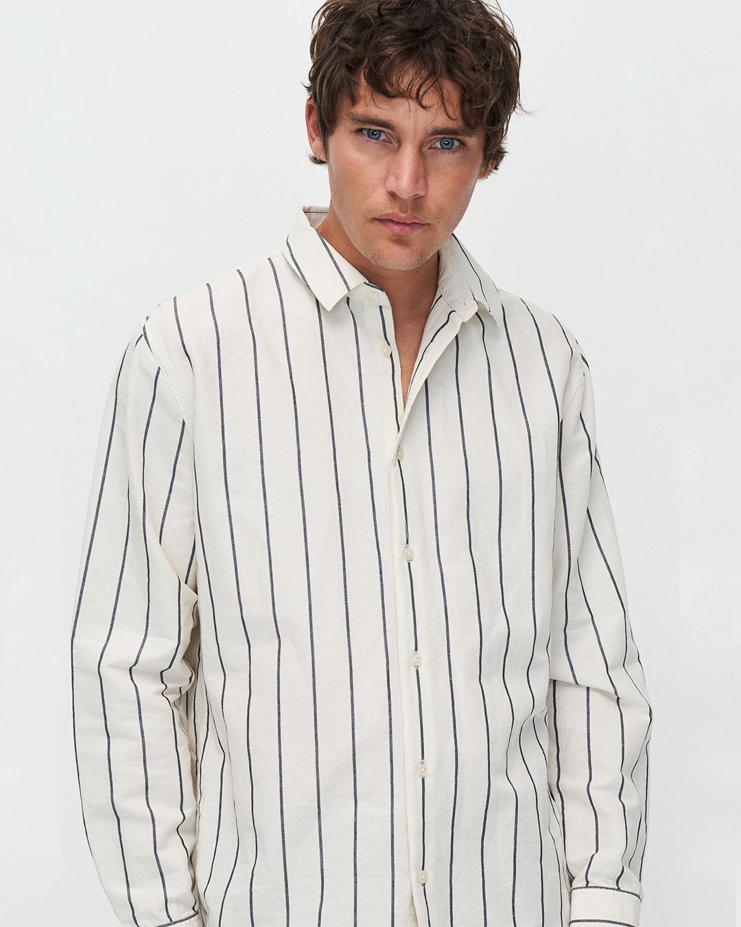 Chemise rayée en coton bio et lin - nicos shirt - off white
