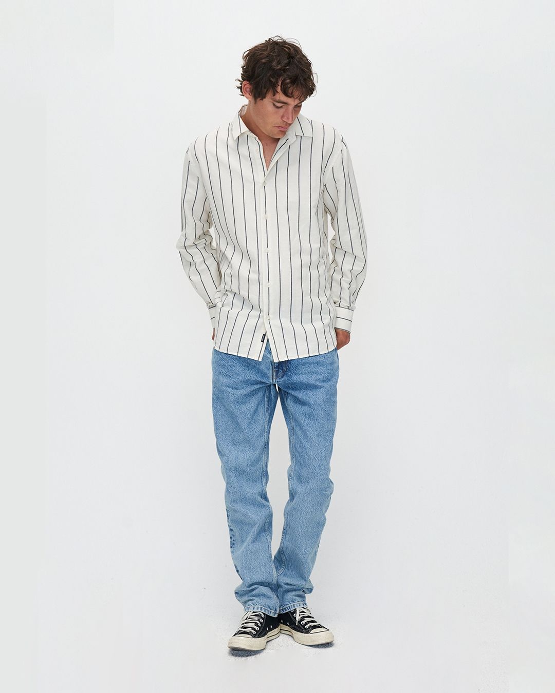 Chemise rayée en coton bio et lin - nicos shirt - off white
