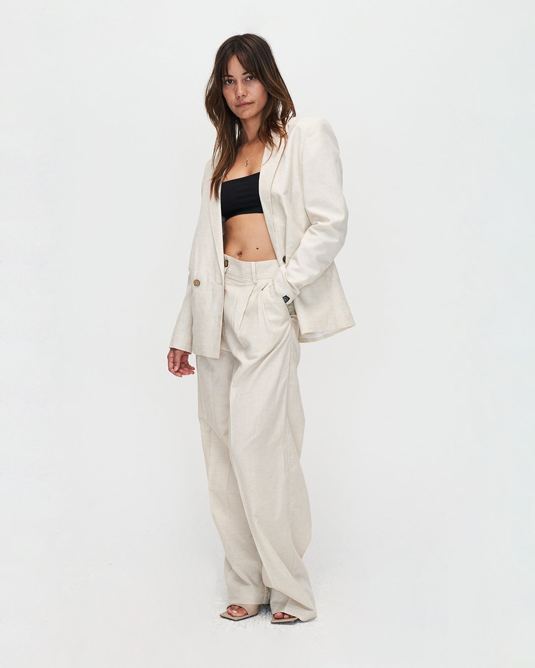 Pantalon en tencel, lin et coton bio | Écru "patty palazzo"