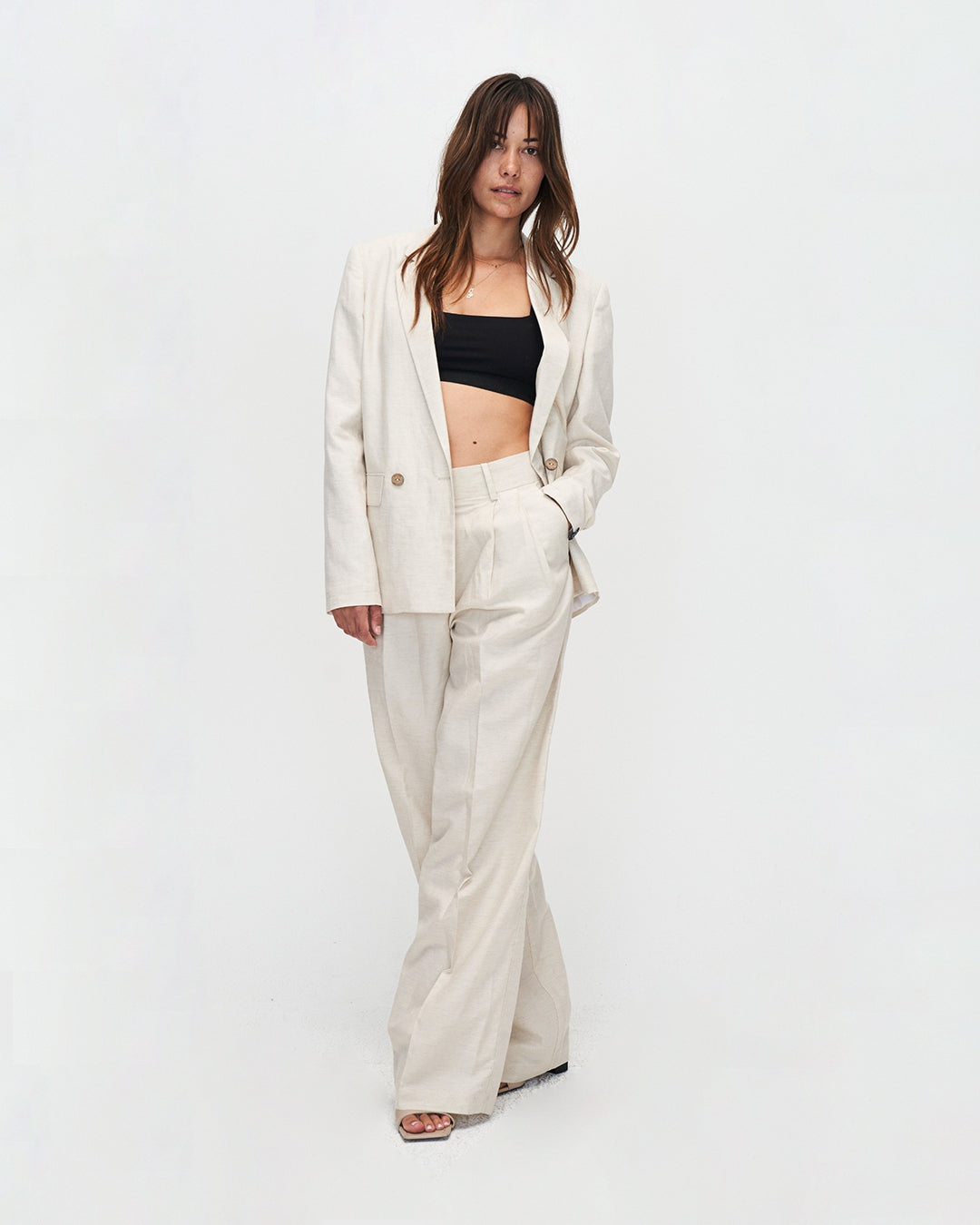 Pantalon en tencel, lin et coton bio | Écru "patty palazzo"