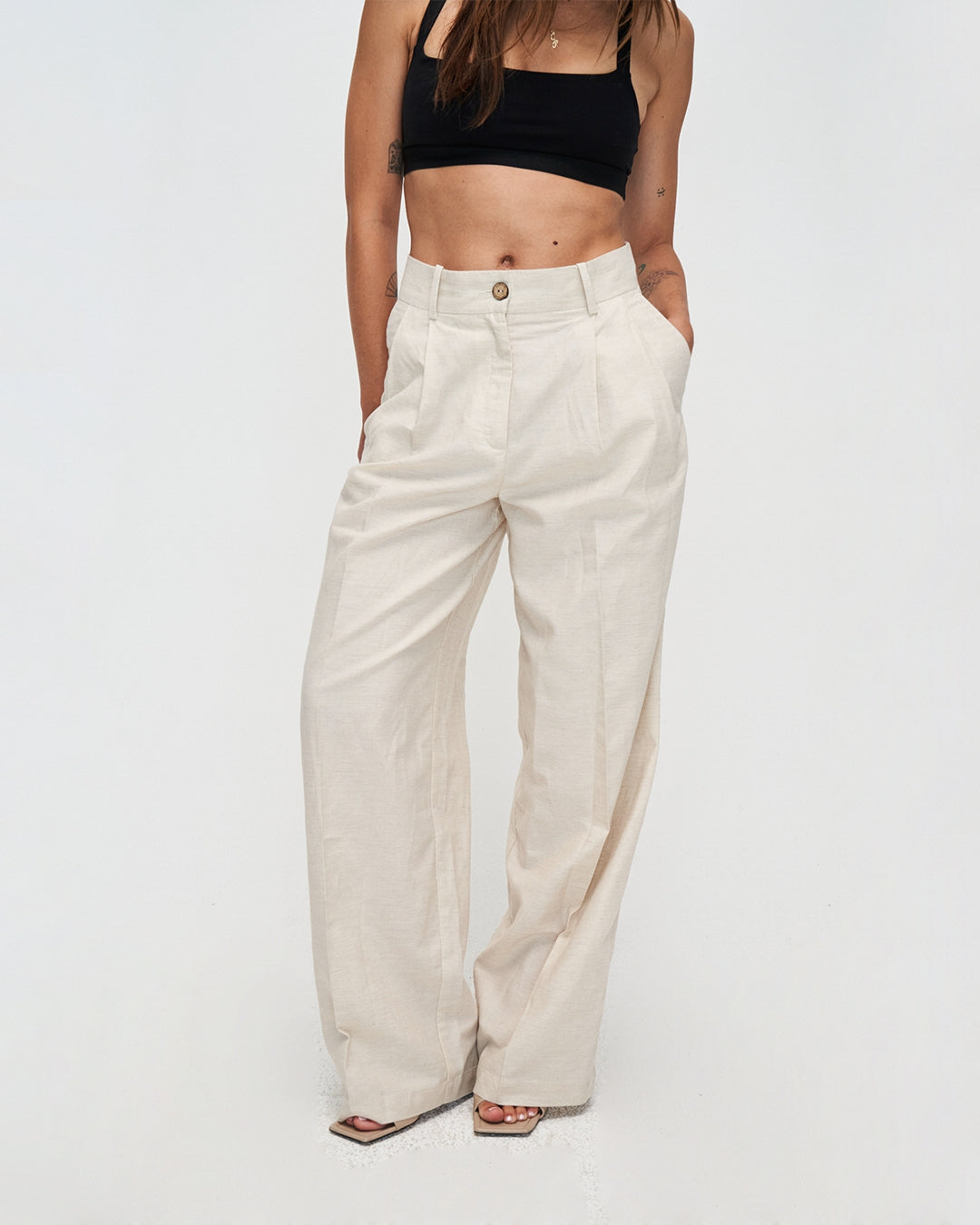 Pantalon en tencel, lin et coton bio | Écru "patty palazzo"