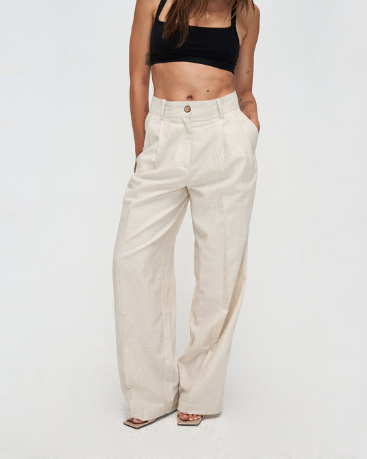 Pantalon en tencel, lin et coton bio | Écru "patty palazzo"