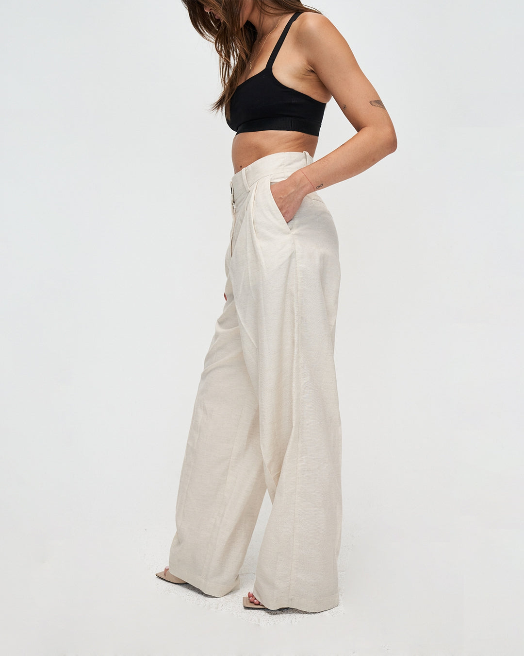 Pantalon en tencel, lin et coton bio | Écru "patty palazzo"