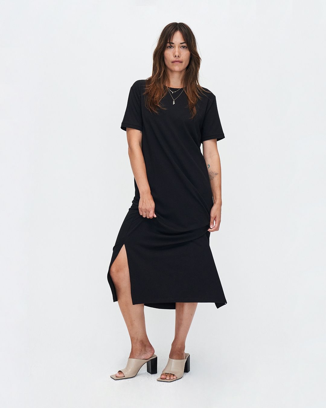 Robe longue noire en modal et coton bio - brandy dress - jet black