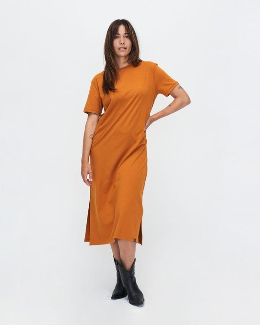 Robe longue orange en modal et coton bio - brandy dress - inca desert