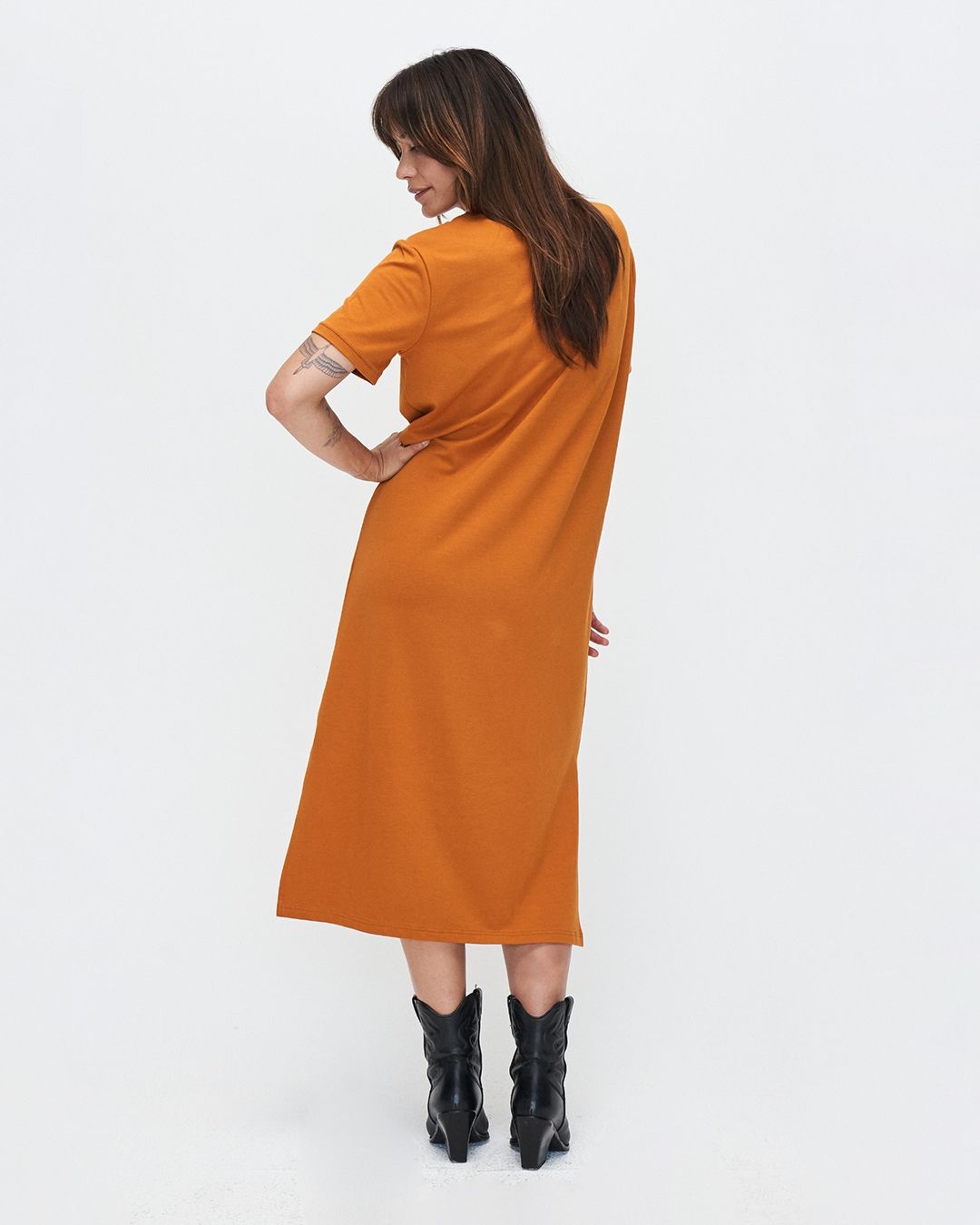 Robe longue orange en modal et coton bio - brandy dress - inca desert