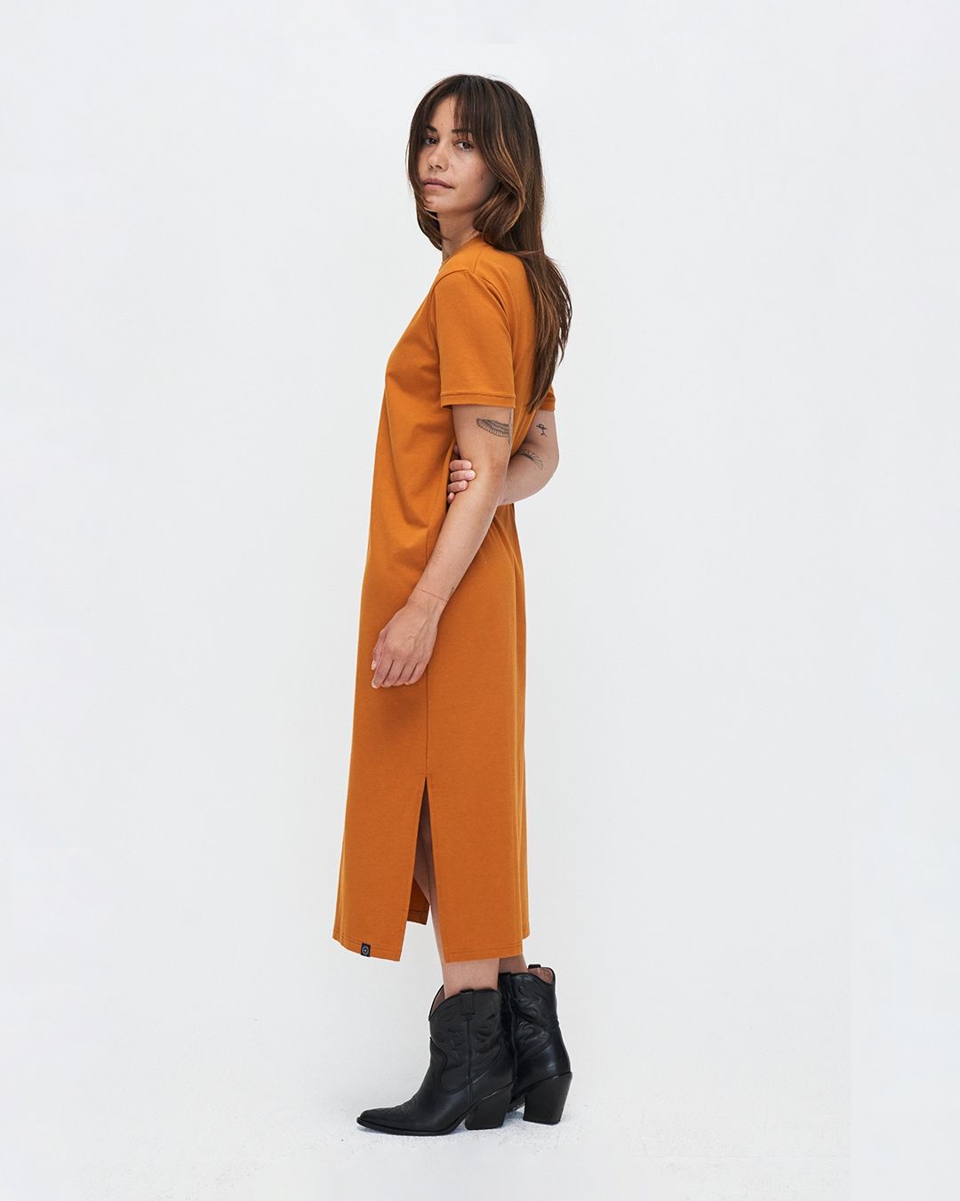 Robe longue orange en modal et coton bio - brandy dress - inca desert