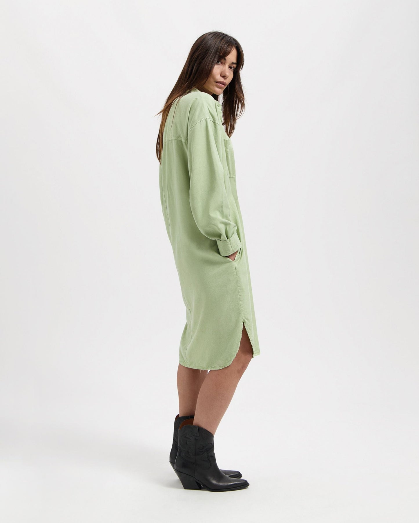 Robe chemise en tencel | Vert "sadie dress sage green"