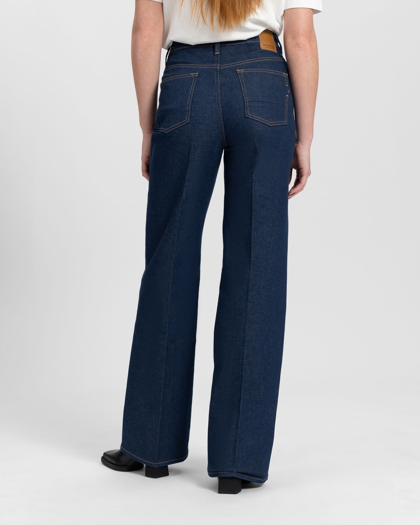 Jean ample en coton bio | bleu foncé "harper loose flare dry"