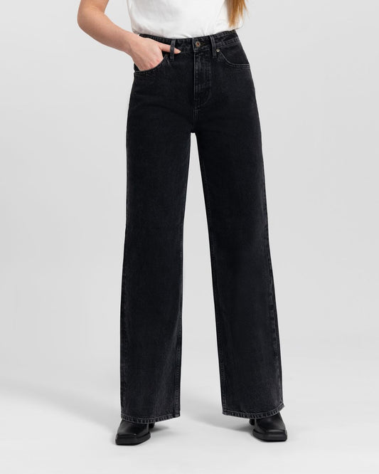 Jean ample en coton bio | noir "harper loose flare vintage black"