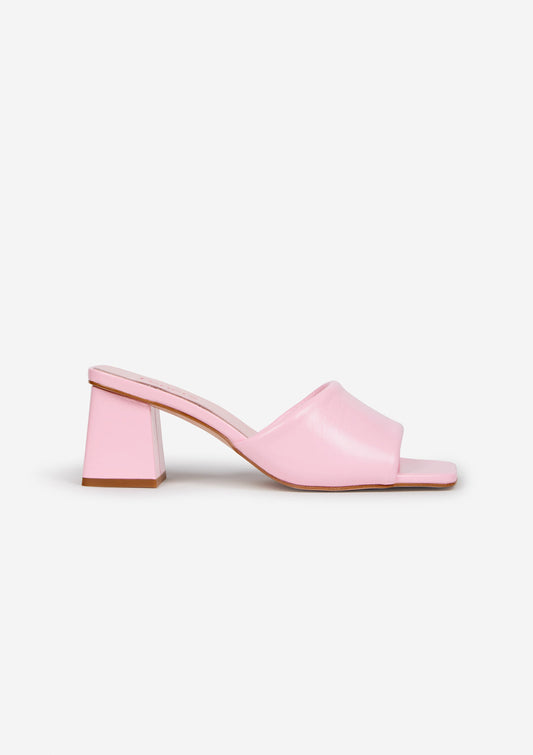 Mules à talons roses en cuir certifié - mule gum