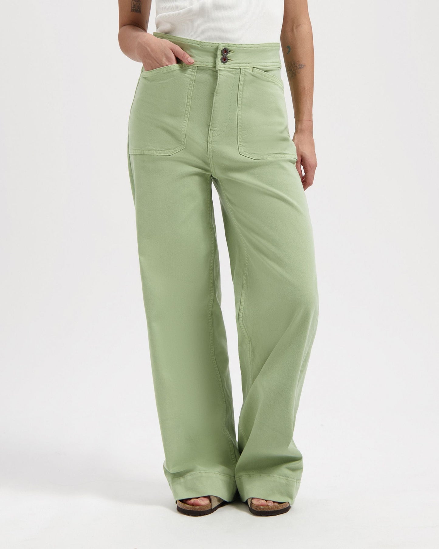 Pantalon ample en tencel et coton bio | Vert "farrah worker sage green"