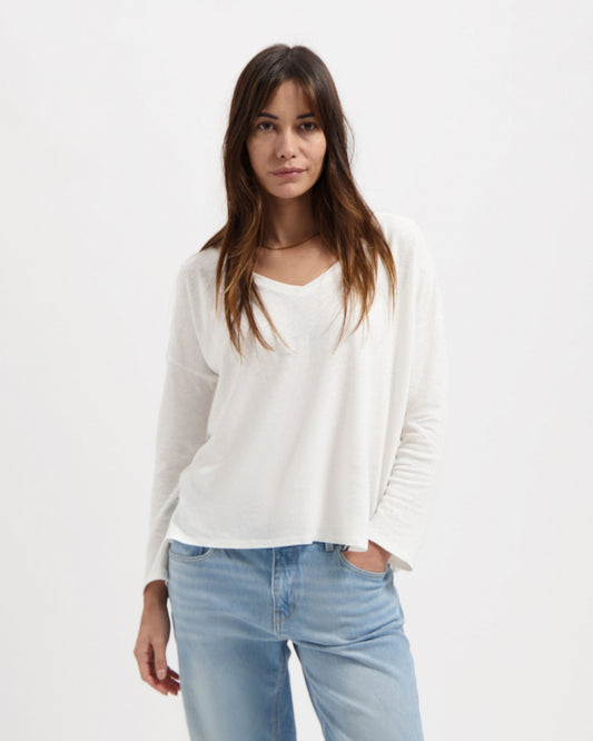 T-shirt manches longues en lin et coton bio | Blanc "yulia tee off white"