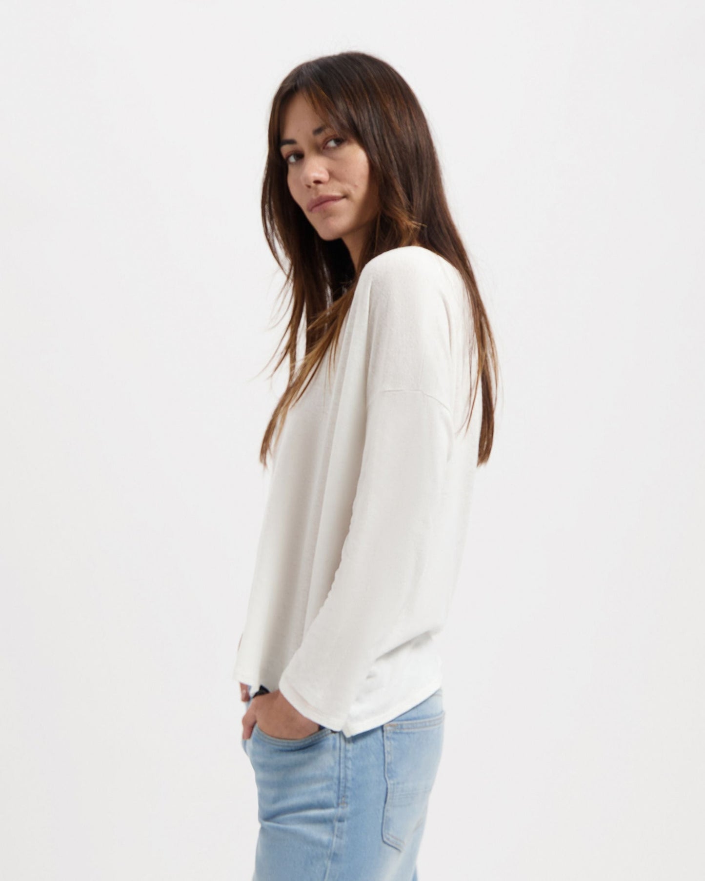 T-shirt manches longues en lin et coton bio | Blanc "yulia tee off white"