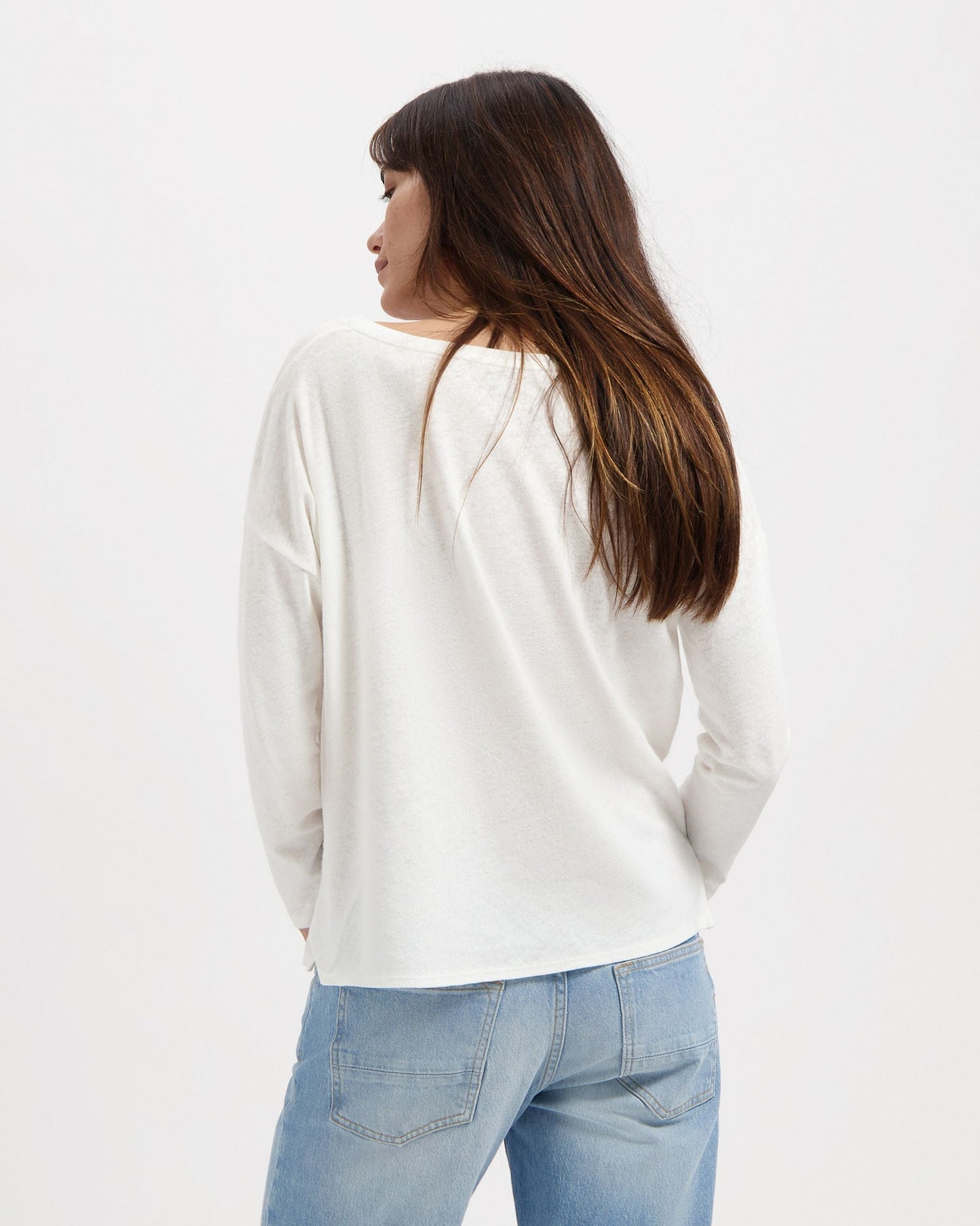 T-shirt manches longues en lin et coton bio | Blanc "yulia tee off white"