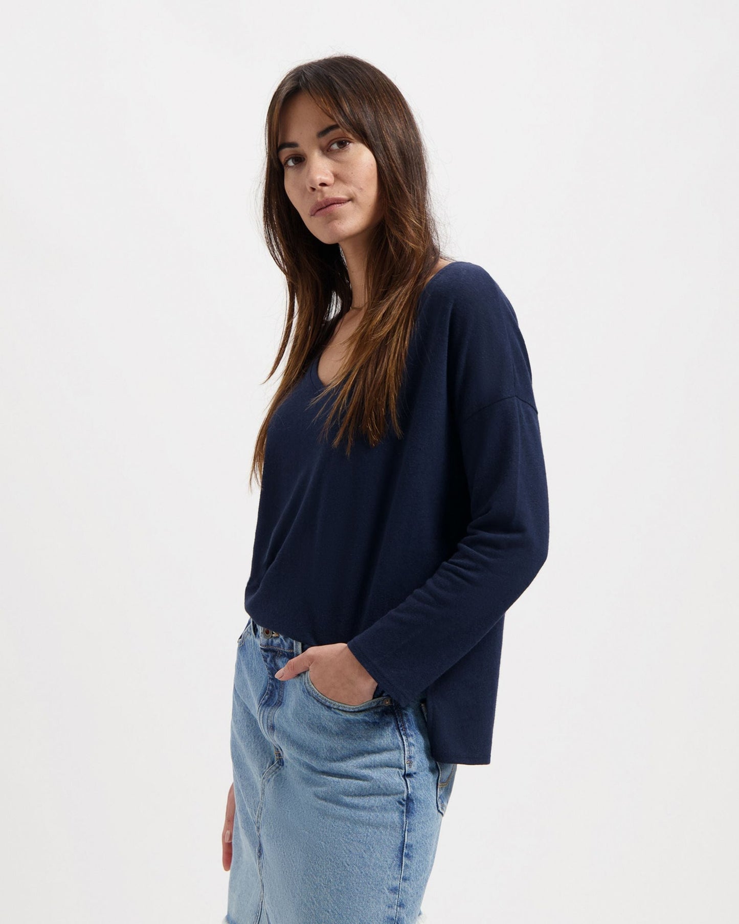 T-shirt manches longues en lin et coton bio | Marine "yulia tee dark navy"