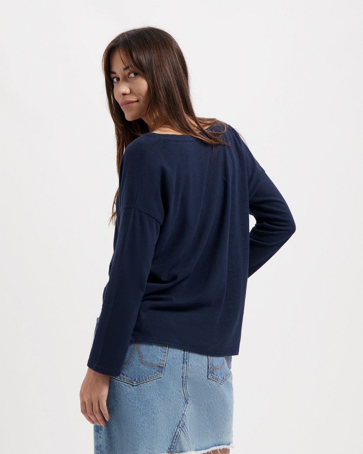 T-shirt manches longues en lin et coton bio | Marine "yulia tee dark navy"