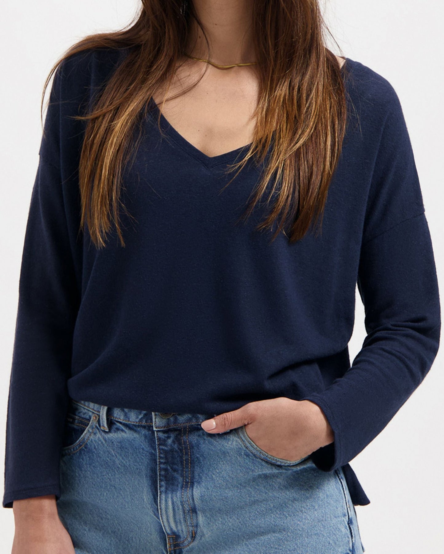 T-shirt manches longues en lin et coton bio | Marine "yulia tee dark navy"
